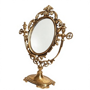 Brass Wall <b>Makeup</b> <b>Mirror</b> Ginkgo Leaf Design Shabby Chic Decorative Frame 5.0mm Thick Adjustable Stand No Electricity Required - Product Image 1