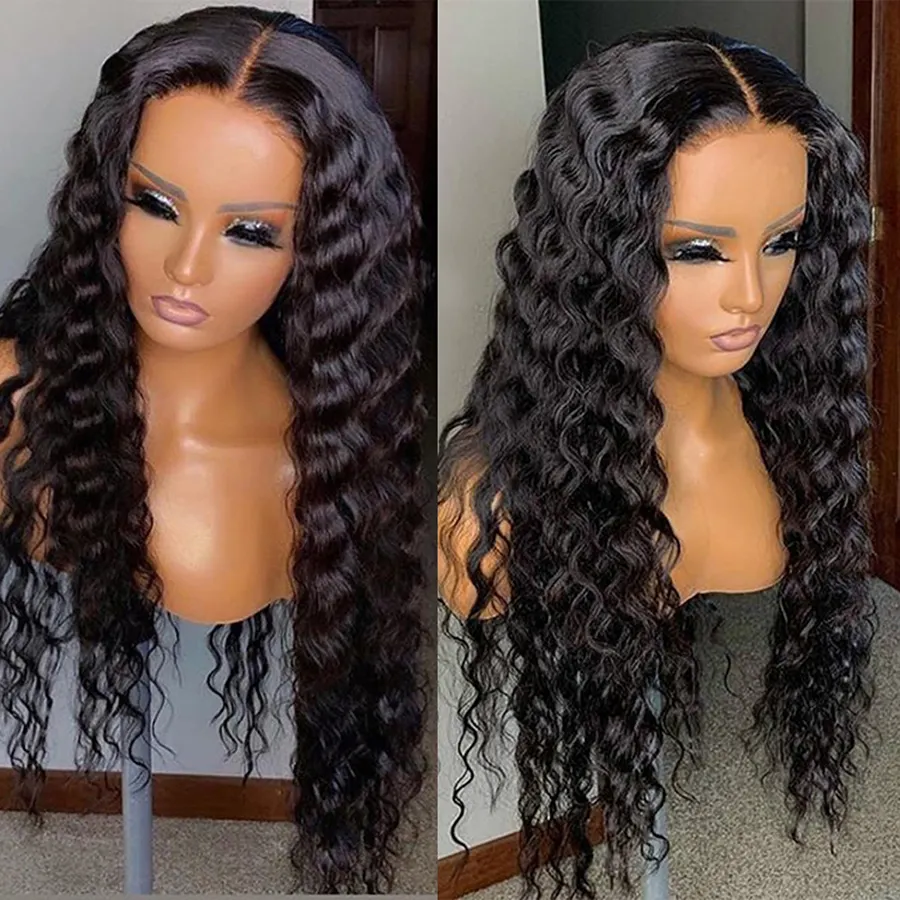 Top Quality Peruvian Cuticle Aligned Virgin Hair Deep Wave Wigs,180% Density Wholesale Deep Wave 13x4 Lace Front Human Hair Wigs