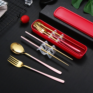 Juego de Cubiertos Portátiles de Acero Inoxidable 304, Estilo Coreano, Tres Piezas con Tapa, Juego de Utensilios para Viajes, Campamentos y Actividades al Aire Libre - Product Image 2