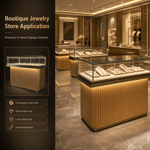 Vitrine à <span class=keywords><strong>bijoux</strong></span> rectangulaire <span class=keywords><strong>LED</strong></span> personnalisable avec verre trempé, présentoir haut de gamme pour boutique - Product Image 3