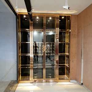 Vinoteca de Acero Inoxidable Dorado con Tiradores de Estilo <span class=keywords><strong>Chino</strong></span>, Mueble Multi-Puertas de Vidrio para Almacenamiento de Vino, Refrigerador de Vino para Villa - Product Image 1
