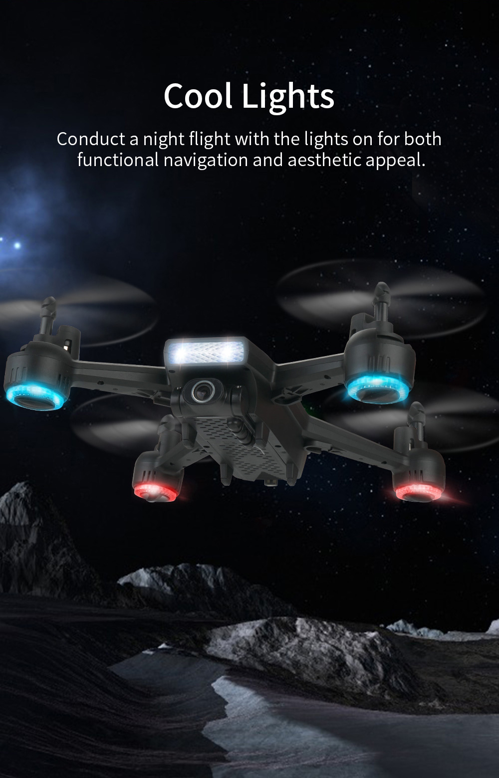 JJRC H86 Drone, cool lights conduct a night flight with the lights on for both functional