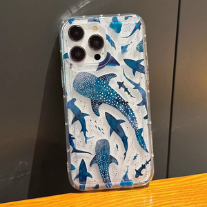 Nuova <span class=keywords><strong>Cover</strong></span> Trasparente con Motivo Balene e Squali a Pois Blu Sfumato e Bianco <span class=keywords><strong>per</strong></span> iPhone 17 16 15 Pro Max, Tema Mondo Marino, con Foro Ampio - Product Image 6