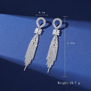 European American Temperament Tassel Rhinestone <b>Long</b> Gold Plated Geometric Women's Drop <b>Earrings</b> for Anniversary Fashion - Product Image 2