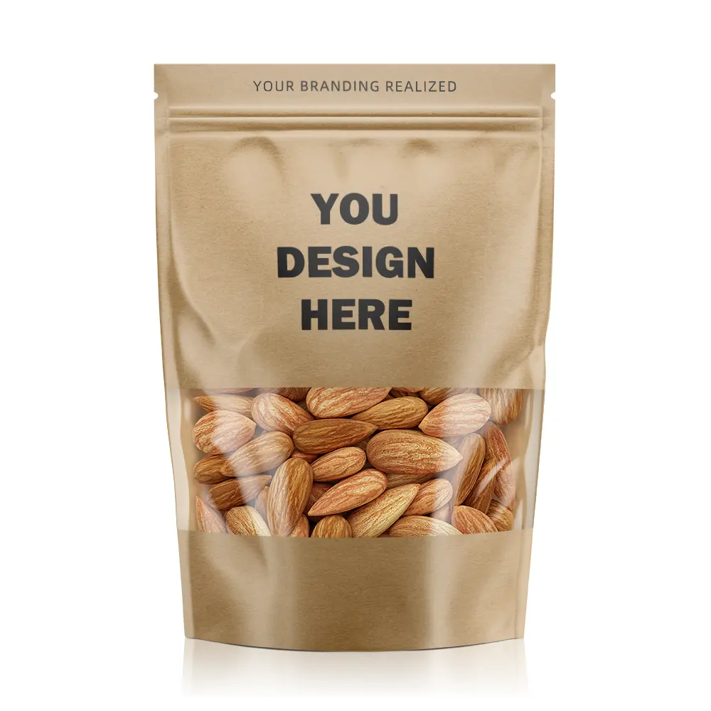 Custom Ziplock Kraft Paper Stand Up Pouches Cashew Nuts Zipper Packaging Bags For Food Storage