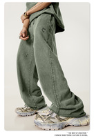 Pantalon de survêtement large pour homme, style streetwear vintage délavé, déchiré, 370 GSM, 100 % coton French Terry, Hip Hop Jogger