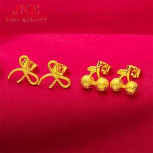 Pendientes de aguja <span class=keywords><strong>auricular</strong></span> para mujer de oro aluvial con lazo de cereza chapado al por mayor - Product Image 1