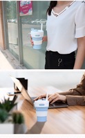 Gobelet pliable 16oz avec couvercle et pailles, pour smoothies et café, sans BPA, en silicone, gain de place