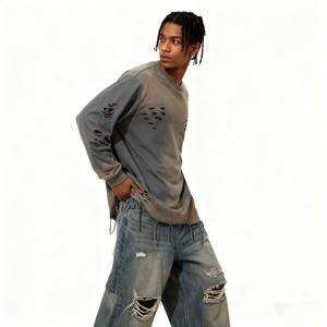 Camiseta de Manga Larga TKAN651D, Estilo Urbano, Personalizada con Serigrafía, para Hombre, 100% Algodón, Gruesa, Estilo Vintage - Product Image 1