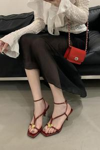 Sandales d'été 2025 pour femmes avec nœud en cristal doré, talon épais et boucle de cheville, chaussures à talons hauts rehaussantes - Product Image 6