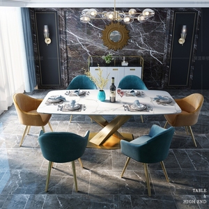 Sang Trọng Thiết Kế Độc Đáo Thép Không Gỉ Bàn Ăn Và Ghế Bằng Đá Cẩm Thạch Hình Chữ Nhật Hiện Đại Bàn Ăn Đặt - Product Image 1