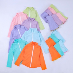 Ensemble <span class=keywords><strong>de</strong></span> survêtement pour petites filles Tiaose, veste zippée et pantalon évasé en dentelle, vêtements <span class=keywords><strong>de</strong></span> <span class=keywords><strong>sport</strong></span> décontractés <span class=keywords><strong>de</strong></span> couleur unie pour enfants, tenues <span class=keywords><strong>de</strong></span> yoga pour filles - Product Image 4