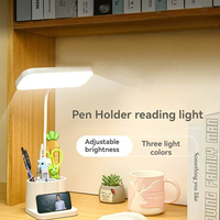 Lampe de bureau LED avec porte-stylo, rechargeable, veilleuse pour dortoir, chambre à coucher, lampe de lecture pour bureau et étude