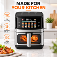 Friteuse à air carrée moderne sans huile de 12 L avec écran couleur et fenêtre de visualisation, fonctions de cuisson et de grillade pour la cuisine domestique