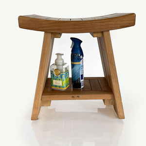 Banco doccia naturale legno di <span class=keywords><strong>Teak</strong></span> indonesiano pesante sgabello costruito robusto con comodo sedile curvo e ripiano di stoccaggio. - Product Image 4