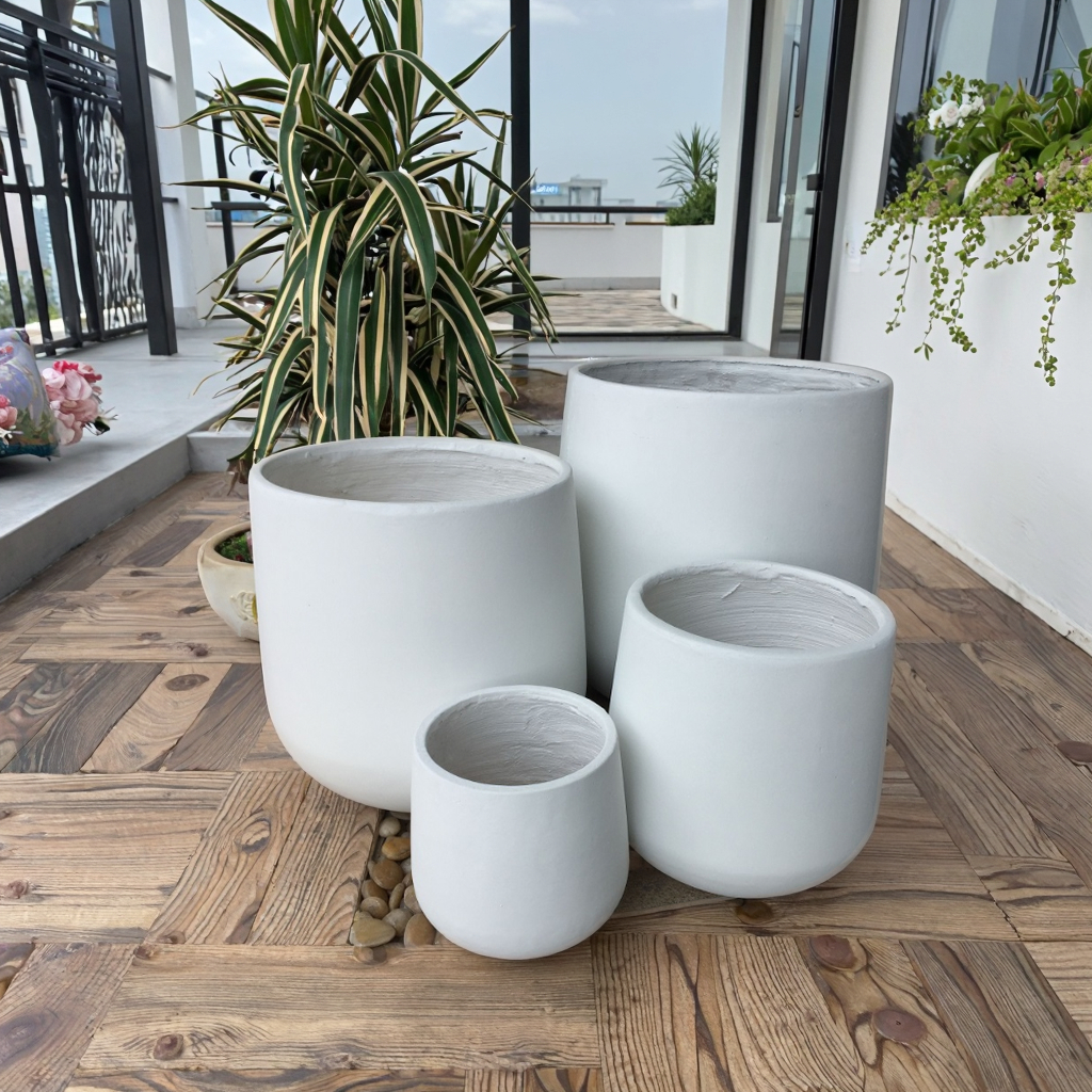 Lightweight Fiber Clay White Pots for Home & Garden  Modern Egg Shape Garden  Pots, Ideal for Plants and Stylish Dcor