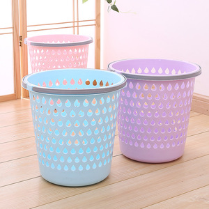 Water Drop Pattern Wastebasket 4L Plastic Trash Can With Handle For Home Storage Bucket Large Size Cylindrical Indoor Use - Product Image 2