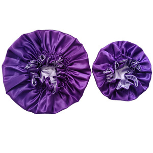 批发高品质定制徽标双层缎面内衬妈妈和宝宝帽子套装 - Product Image 3