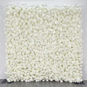 Custom 3D Fabric Flower Wall Wedding Faux Silk Rose Flower Wall Panel Background Furniture Decoration