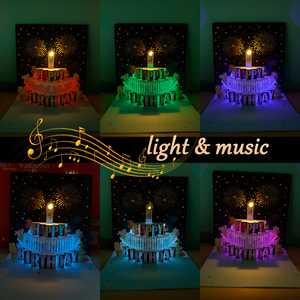 Kartu Ulang Tahun musikal 3D DENGAN Laser-Cut desain Pop-Up fitur tiup cetak Offset bahan kertas - Product Image 2