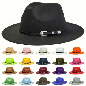 Chapeau Fedora rétro en laine à bord plat de couleur unie, style squash, directement de l'usine - Product Image 1