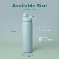 Bouteille d'eau portable à double paroi en acier inoxydable 304 de 17 oz, 20 oz, 24 oz, sans BPA, isolée, avec couvercle à bec magnétique