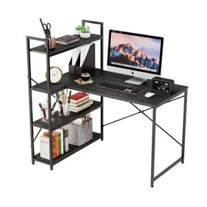 BESTIER Industrial Wood MDF Studio Computer Desk PC Laptop Study Writing Table with 4 Tier Shelves For Home Office