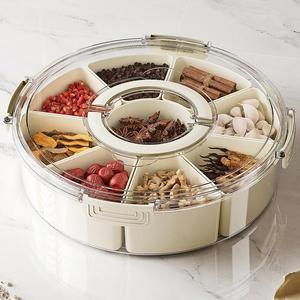 Spice And Nut Storage Box 9 Compartment Round With Handle Food Grade Plastic Fridge Organizer - Product Image 2