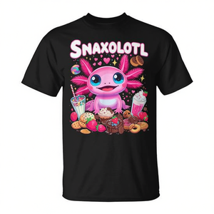 T-Shirt Unisex Snaxolotl Axolotl con Stampa Digitale, Design a Tema Cibo, Manica Corta, Girocollo, per Attività Promozionali - Product Image 2