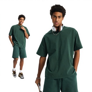 Men's Oversized Solid Cotton T-Shirt Short Sleeve O-Neck Casual Jersey 250g Breathable Fit - Product Image 1