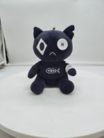 Peluche personnalisée Chat Noir Gothique avec yeux à boutons et broderie d'arêtes de poisson, faible MOQ