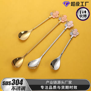 Cuchara para remover con diseño de flor de cerezo, acero inoxidable 304, mango largo de 23 cm, cuchara para café, cócteles y postres, estilo simple y duradero - Product Image 2