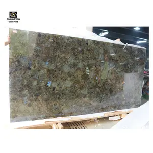 Natural gemstone polished labradorite absolute black granite slabs price for furniture decoration