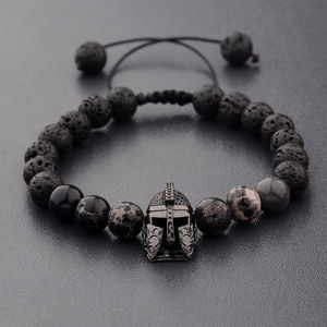 Pulsera extensible tejida a mano micro circón con piedra de <span class=keywords><strong>lava</strong></span> volcánica negra personalizada al por mayor - Product Image 1