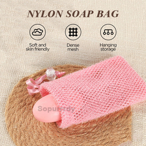 Sac à savon personnalisé avec logo, pochette à savon réutilisable, brosse exfoliante portable en maille pour le corps, économiseur de savon, exfoliant moussant - Product Image 6