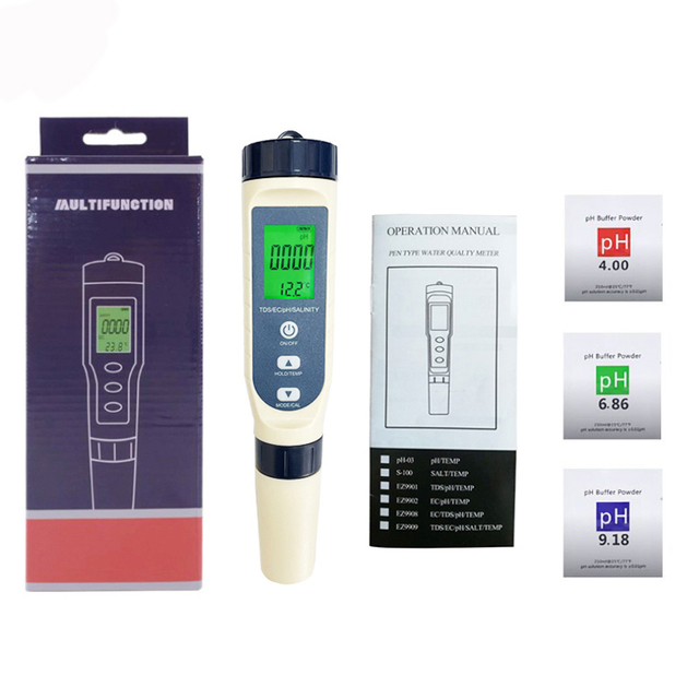 Digital 5 in 1 TDS/EC/PH/Salinity/TEMP Multifunctional Water Quality Tester for Water Swimming Pools
