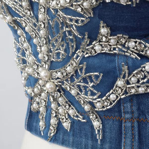 Tops Cortos sin Tirantes de Encaje Azul Casual Personalizados para Mujer, Transpirables, Tejido de 160g - Product Image 6