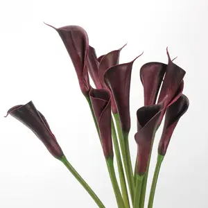 AR-1085 ZUOYI 65CM PU buatan baru Cina Calla Lily bunga putih Burgundy warna bunga untuk dekorasi