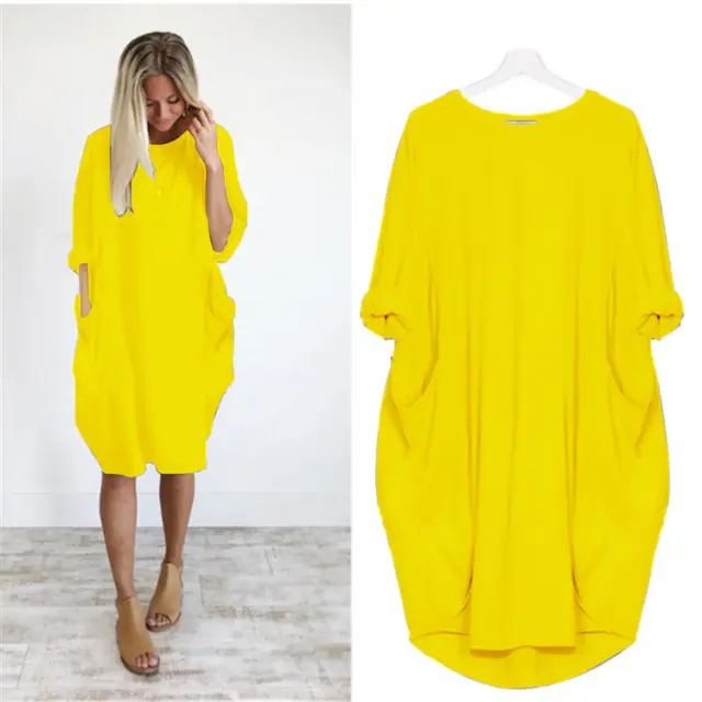 New Arrivals Loose Oversized womens Dresses 12 colors Summer Baggy Pockets Dresses womens Casual Knee Length womens Dresses