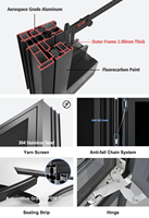 Ventanas Modernas de Aluminio para Villa, con Rotura de Puente Térmico, Aislamiento Acústico, Personalizadas, Abatibles Horizontales, de Doble Hoja, con Barras de Seguridad y Eficiencia Energética