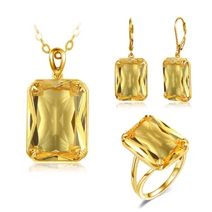 Luxury Dubai Jewelry Sets 24K Gold Plated Citrine Yellow Gemstone 925 Silver Bridal Wedding Jewelry Set Manufacturer