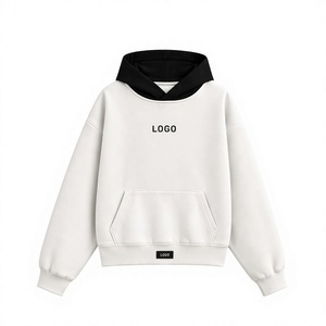 เสื้อฮู้ดผ้าฟลีซโอเวอร์ไซส์สองสีสำหรับผู้ชาย พร้อมฮู้ดแบบตัดกันและกระเป๋าจิงโจ้ - Product Image 1