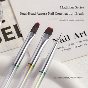 Pinceau à ongles double tête Aurora avec manche laser transparent pour la construction de lignes en gel et la peinture de manucure - Product Image 2