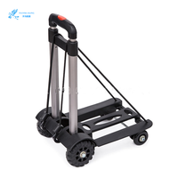 Chariot à roulettes pliable à quatre roues en maille pour outils, bagages et courses, avec plateforme en plastique