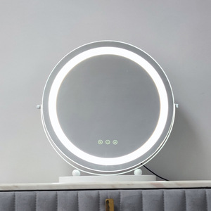Miroir de Maquillage LED Rond à Cadre Doré, Commande Tactile, Lumineux, sur Pied, Vente en Gros Direct Usine - Product Image 4