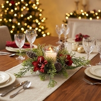 Weihnachtliche Kiefern-Kerzenringe und -Kränze, Mini-Kiefernkerzenhalter-Girlande für Weihnachten, Feiertage, Kirche, Zuhause und Tischdekoration