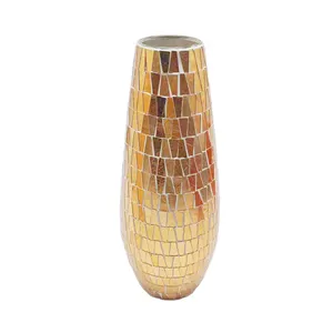 Handmade Gold color Mosaic Modern Glass Tall Vase vintage classic vases For Home Hotel Restaurant