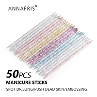 Outil de Retrait des Cuticules pour Nail Art Droit 50/100 Pièces Réutilisable Double Embout Bâtonnet en Cristal Pousse-Cuticules