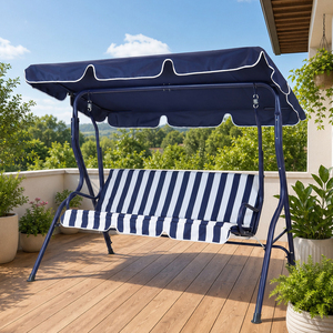 Hamac 3 places en métal et tissu avec auvent pour jardin, terrasse et plage - Product Image 1