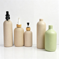 Botella Redonda Recargable con Bomba de Presión, de Paja de Trigo Biodegradable, con Collar de Bambú y Logotipo Personalizado para Amenidades de Hotel